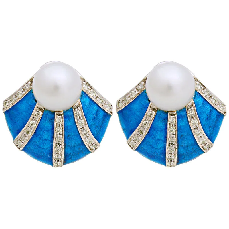 Best hoop earrings with satin ribbons for a soft, feminine appearance-Earrings-South Sea Pearl and Diamond (Enamel)