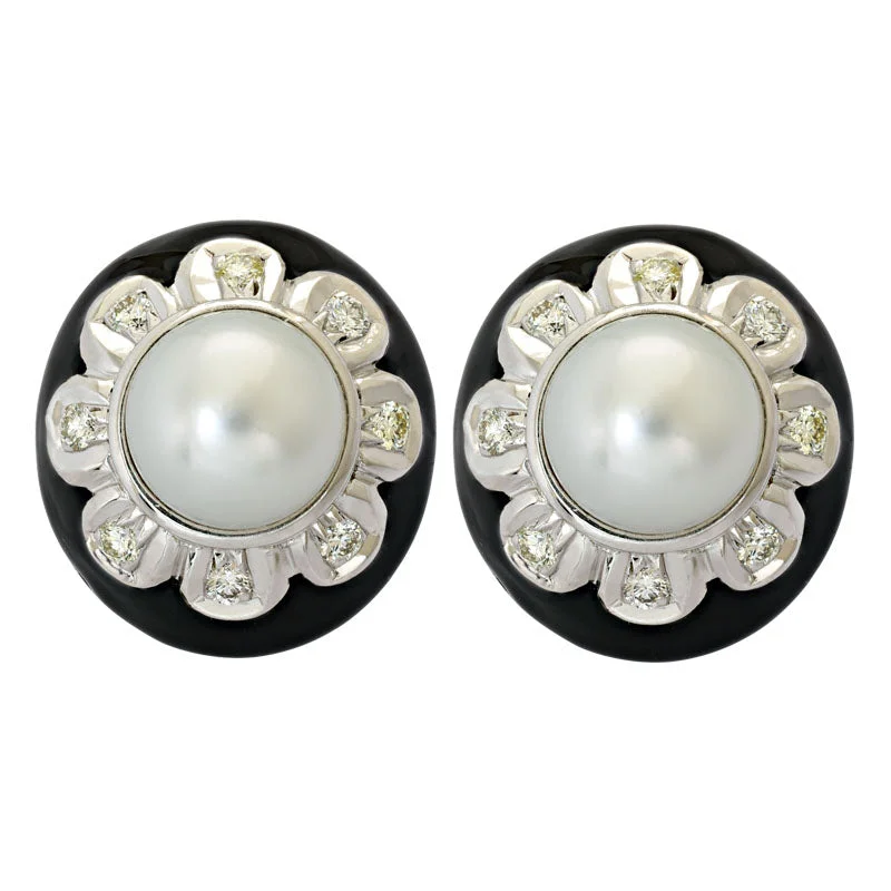 Best hoop earrings with marbled designs for a trendy and artistic effect-Earrings-South Sea Pearl and Diamond (Enamel)