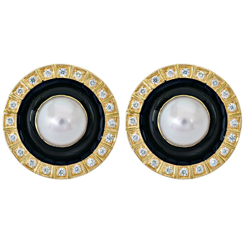 Hoop earrings with pearl accents for a chic and classic style-Earrings- South Sea Pearl and Diamond (Enamel)