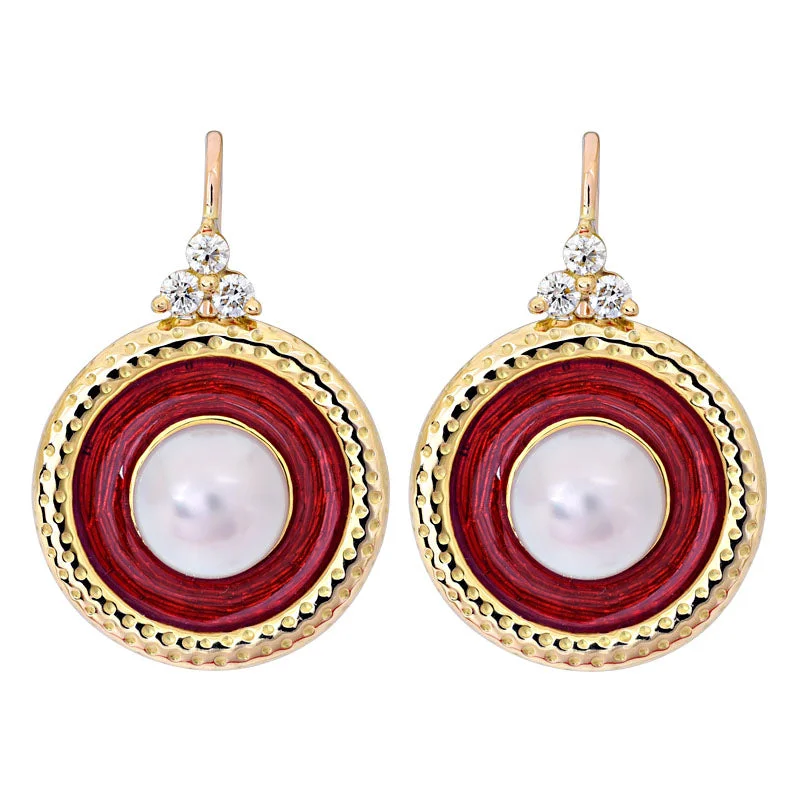 Hoop earrings with twisted metal designs for a dynamic and modern style-Earrings- South Sea Pearl and Diamond (Enamel)