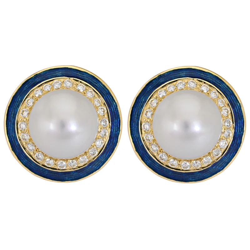 Hoop earrings with a chunky design for a bold and trendy statement-Earrings- South Sea Pearl and Diamond (Enamel)