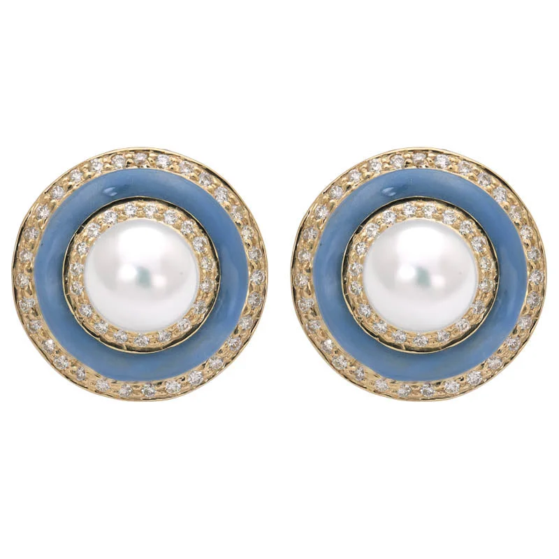 Hoop earrings with textured gold for a refined and sophisticated aesthetic-Earrings- South Sea Pearl and Diamond (Enamel)