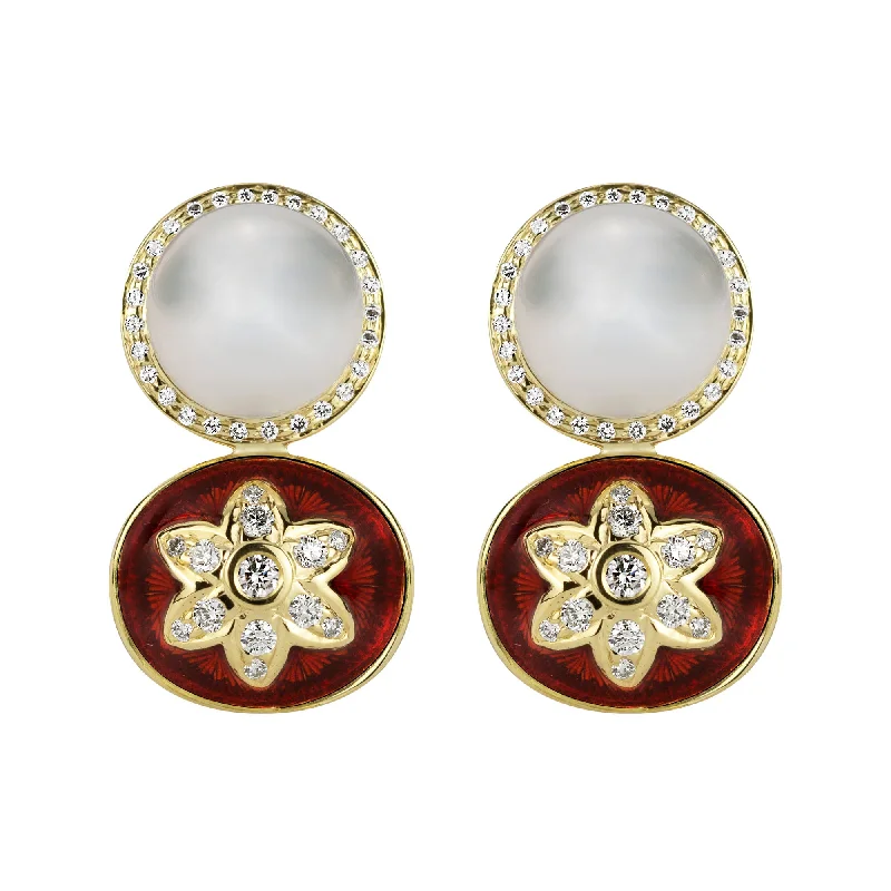 Hoop earrings with gold accents for a warm, elegant statement piece-Earrings - South Sea Pearl And Diamond (enamel)