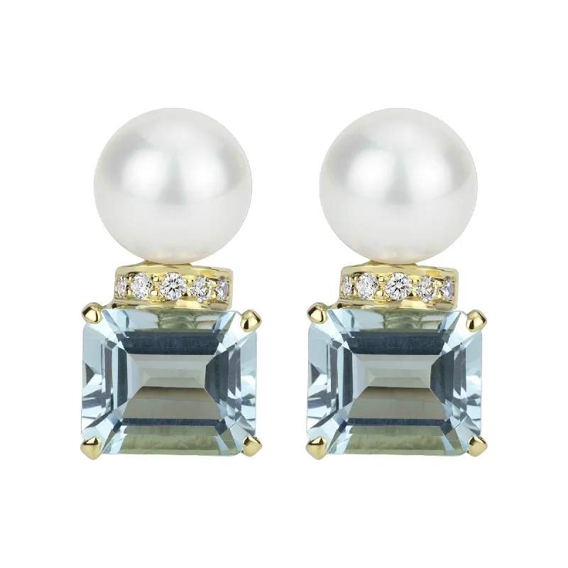 Best hoop earrings with gold for a luxurious and timeless look-Earrings - South Sea Pearl, Aquamarine And Diamond