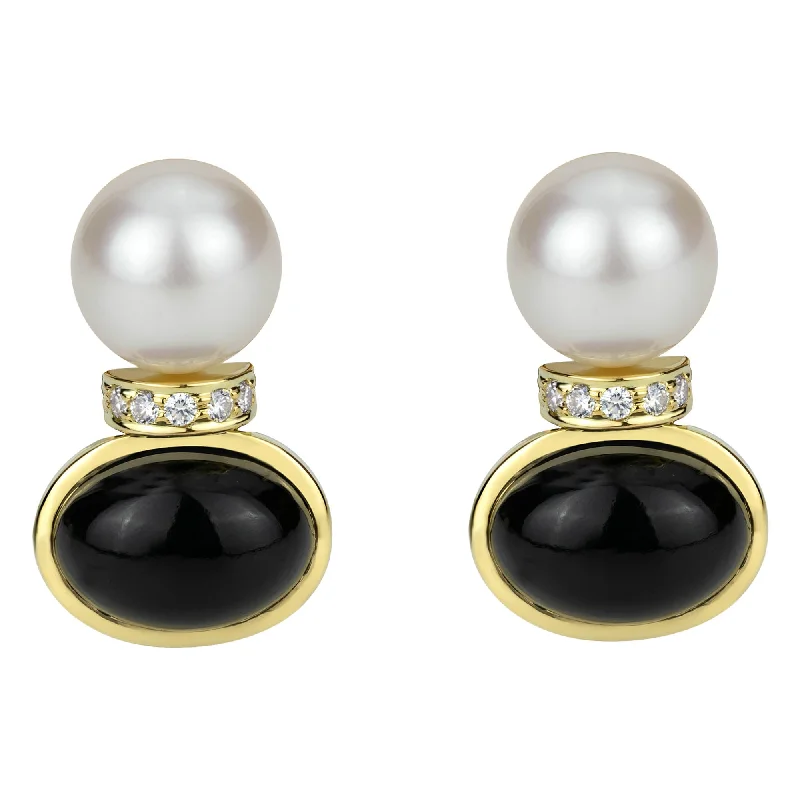 Hoop earrings with colorful beads for a fun and playful vibe-Earrings - South Sea Pearl, Black Onyx And Diamond