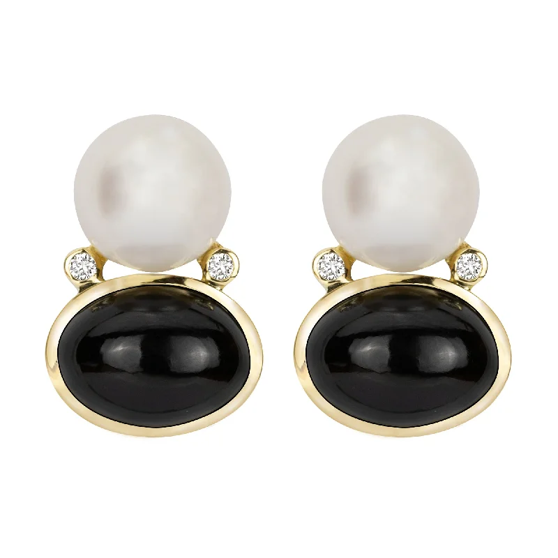 Best hoop earrings with matte finish for a sophisticated, understated design-Earrings - South Sea Pearl, Black Onyx And Diamond