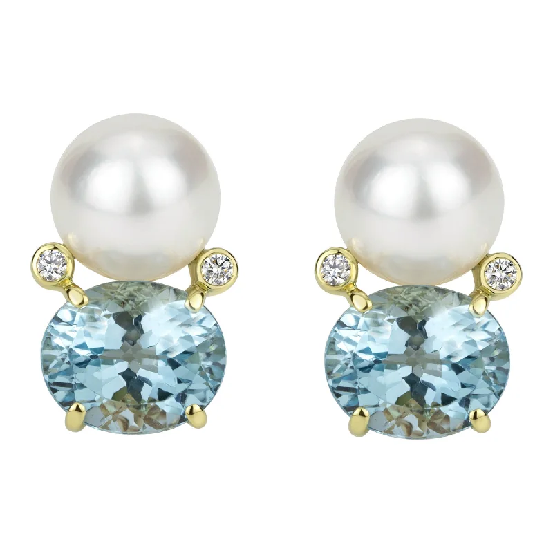 Best hoop earrings with stacked layers for a dimensional and bold look-Earrings - South Sea Pearl, Blue Topaz And Diamond