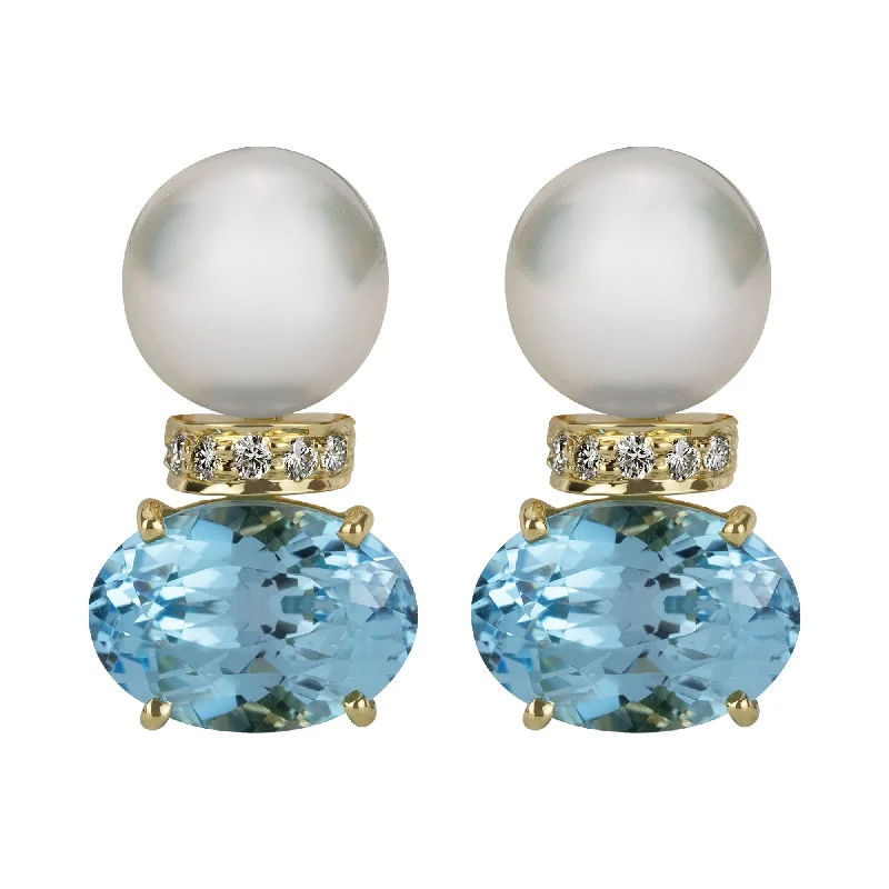 Best hoop earrings with smooth ceramic finishes for a polished, clean style-Earrings - South Sea Pearl, Blue Topaz And Diamond