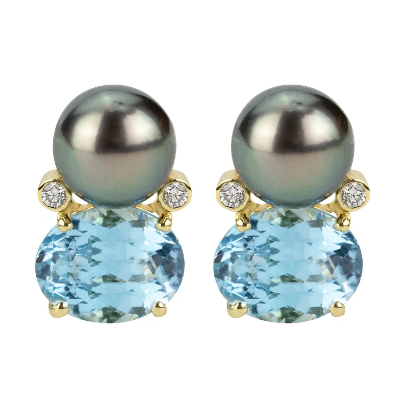 Best hoop earrings with sparkling cubic zirconia for a brilliant, budget-friendly effect-Earrings - South Sea Pearl, Blue Topaz And Diamond