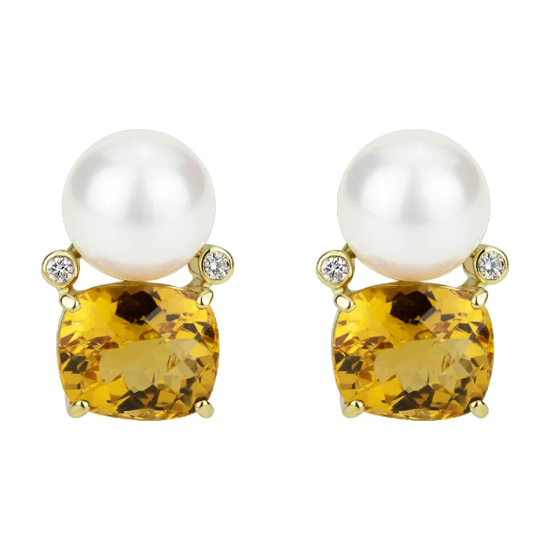 Best hoop earrings with intricate beaded details for a textured, stylish appearance-Earrings - South Sea Pearl, Citrine And Diamond