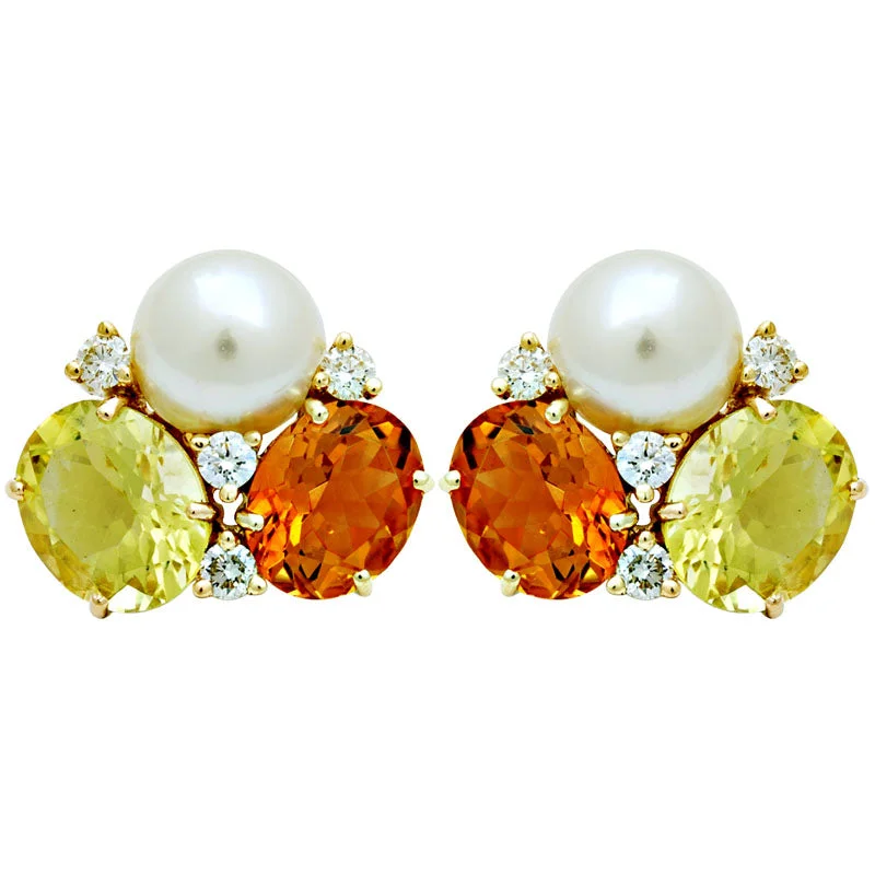 Hoop earrings with luxe velvet finishes for a rich and luxurious touch-Earrings-South Sea Pearl, Citrine, Lemon Quartz and Diamond