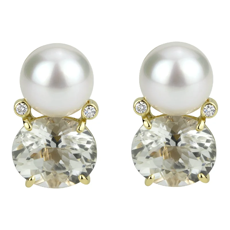 Best hoop earrings with geometric triangle shapes for a modern, chic design-Earrings - South Sea Pearl, Crystal And Diamond