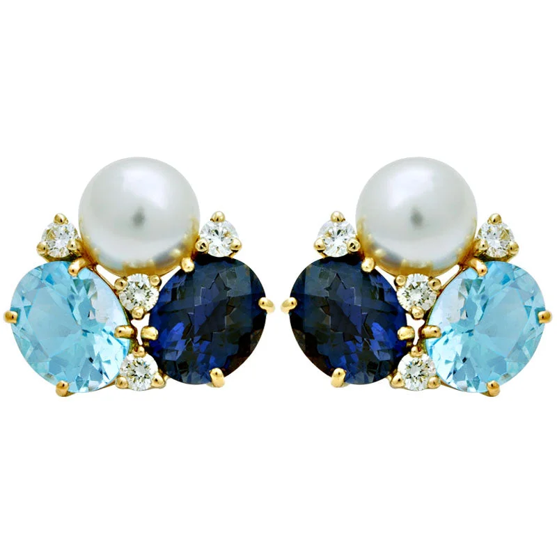 Hoop earrings with oversized pearl accents for a statement-making look-Earrings-South Sea Pearl, Iolite, Blue Topaz and Diamond