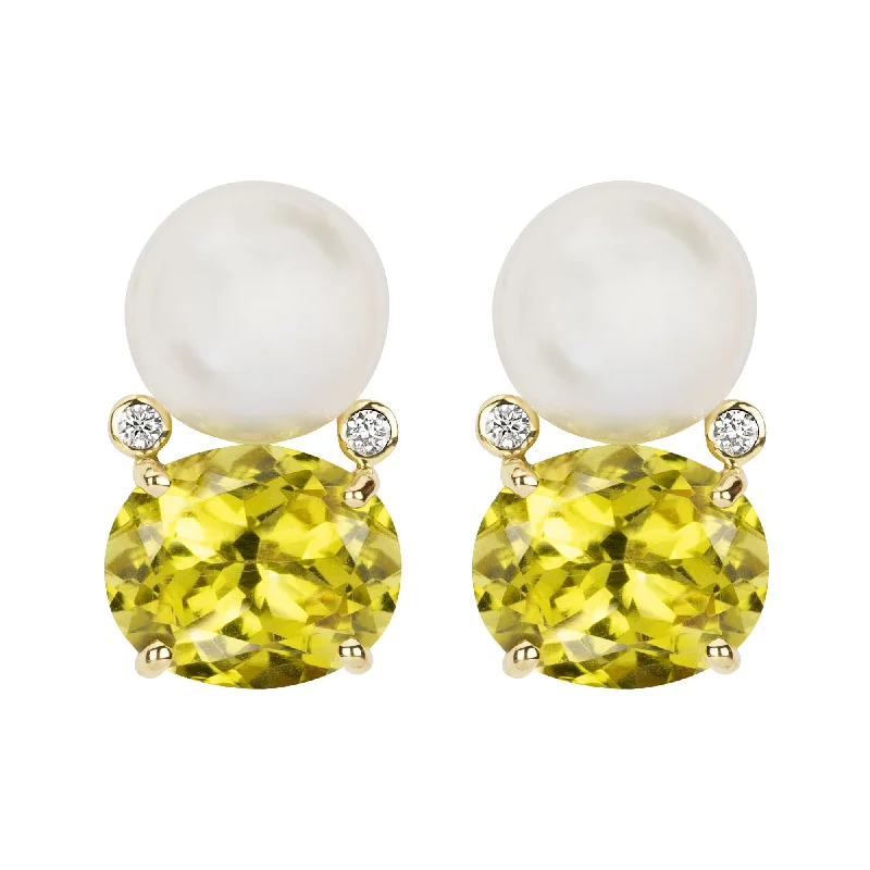 Hoop earrings with luxe velvet finishes for a rich and luxurious touch-Earrings - South Sea Pearl, Lemon Quartz And Diamond