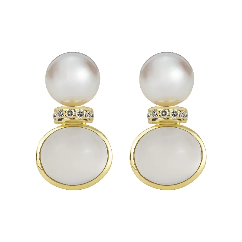 Classic hoop earrings with a thin profile for a sleek and subtle style-Earrings - South Sea Pearl, Moonstone And Diamond