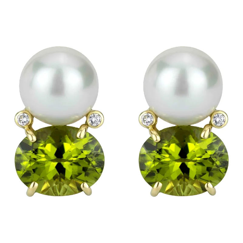 Hoop earrings with faceted crystals for added sparkle and shine-Earrings - South Sea Pearl, Peridot And Diamond