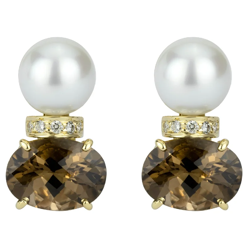 Best hoop earrings with satin ribbons for a soft, feminine appearance-Earrings - South Sea Pearl, Smoky Quartz And Diamond