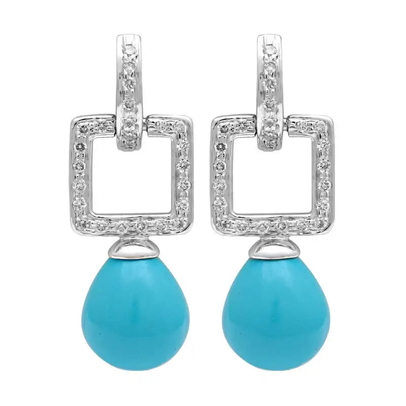 Best hoop earrings with smooth ceramic finishes for a polished, clean style-Earrings-Turquoise and Diamond