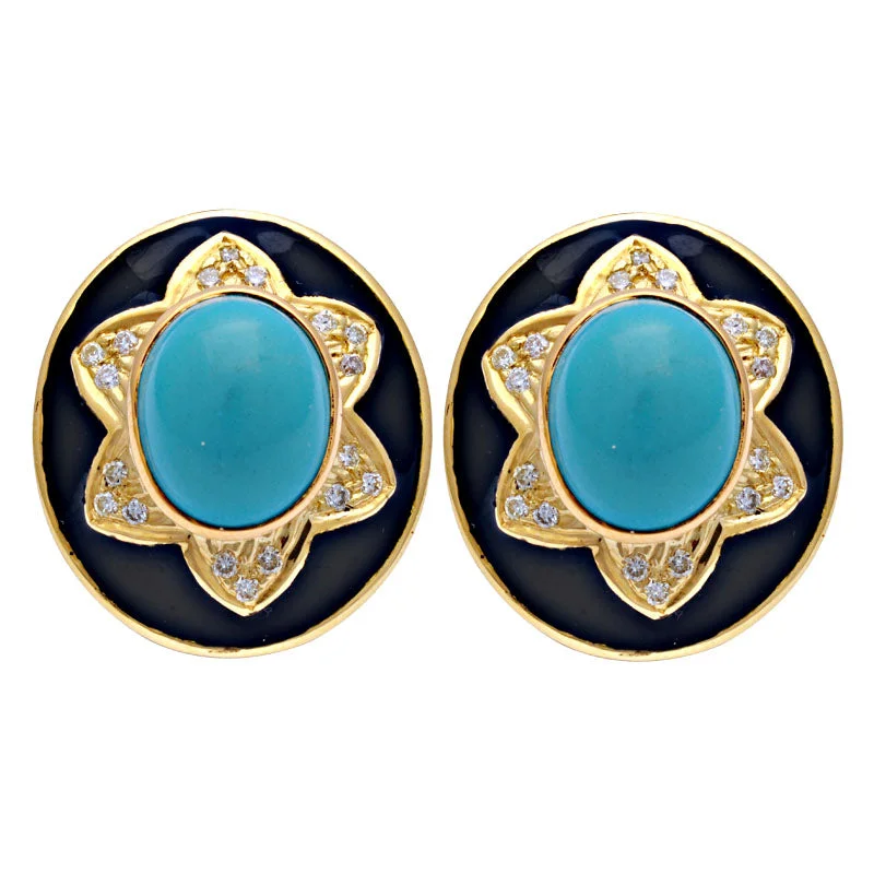 Best hoop earrings with stacked layers for a dimensional and bold look-Earrings-Turquoise and Diamond (Enamel)