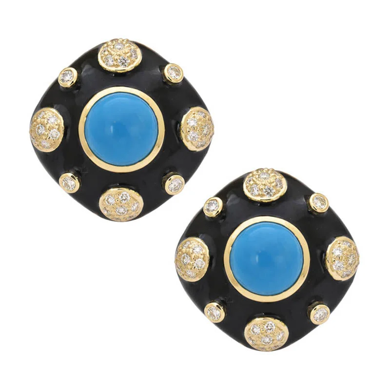 Hoop earrings with artistic filigree designs for an intricate, delicate finish-Earrings- Turquoise and Diamond (Enamel)