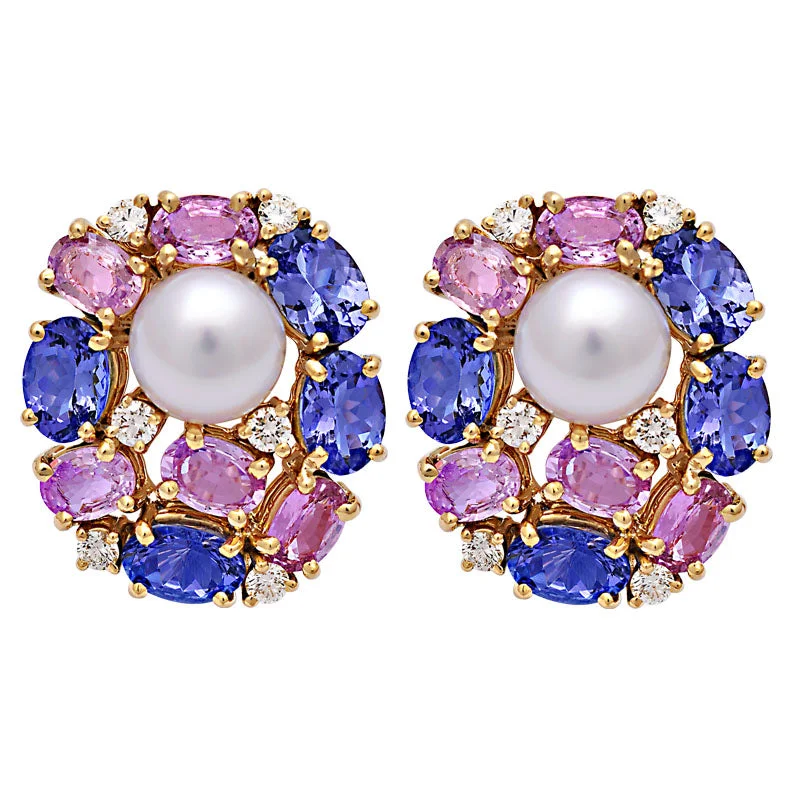 Hoop earrings with cut-out designs for a creative and lightweight effect-Earrings - Tanzanite, Pink Sapphire, South Sea Pearl and Diamond