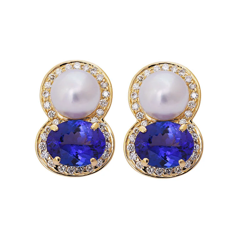 Hoop earrings with a matte finish for a sleek and sophisticated appearance-Earrings - Tanzanite, South Sea Pearl and Diamond