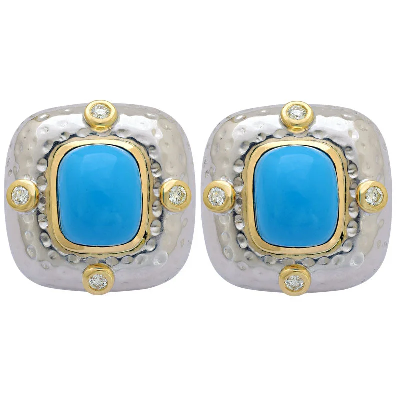 Hoop earrings with satin finishes for a smooth and elegant appearance-Earrings-Turquoise and Diamond