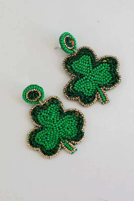 Best hoop earrings with sterling silver for an affordable and chic design-Erin Green Beaded Four Leaf Clover Earrings