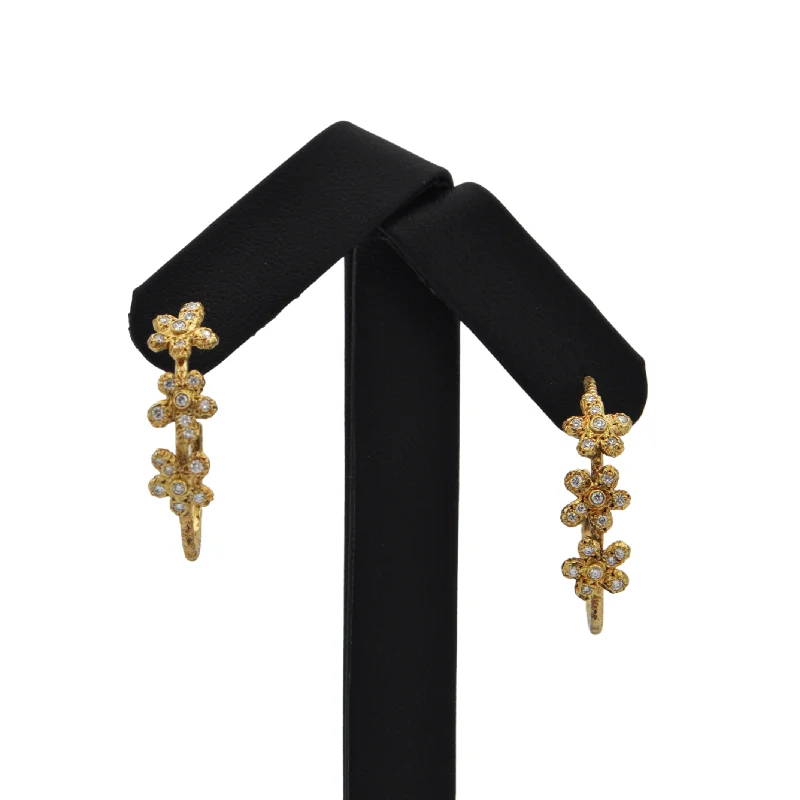 Hoop earrings with resin accents for a bold and colorful design-Estate Gucci Diamond 18k Gold Flower Round Hoops