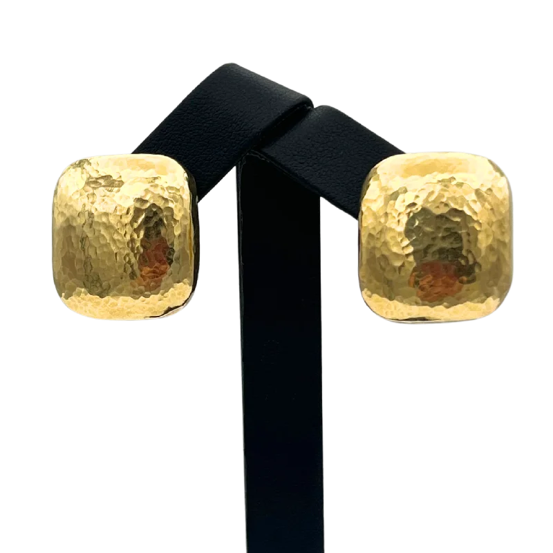 Hoop earrings with cut-out designs for a creative and lightweight effect-Estate Italian 18k Yellow Gold Hammered Finish Earrings Circa 1970