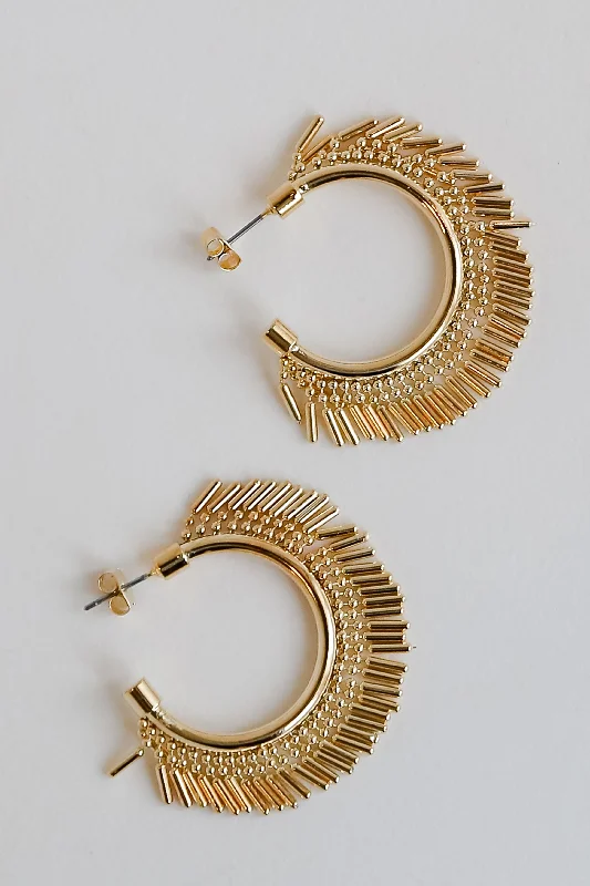 Best hoop earrings with minimal embellishments for a sleek and modern look-FINAL SALE - Esther Gold Fringe Hoop Earrings