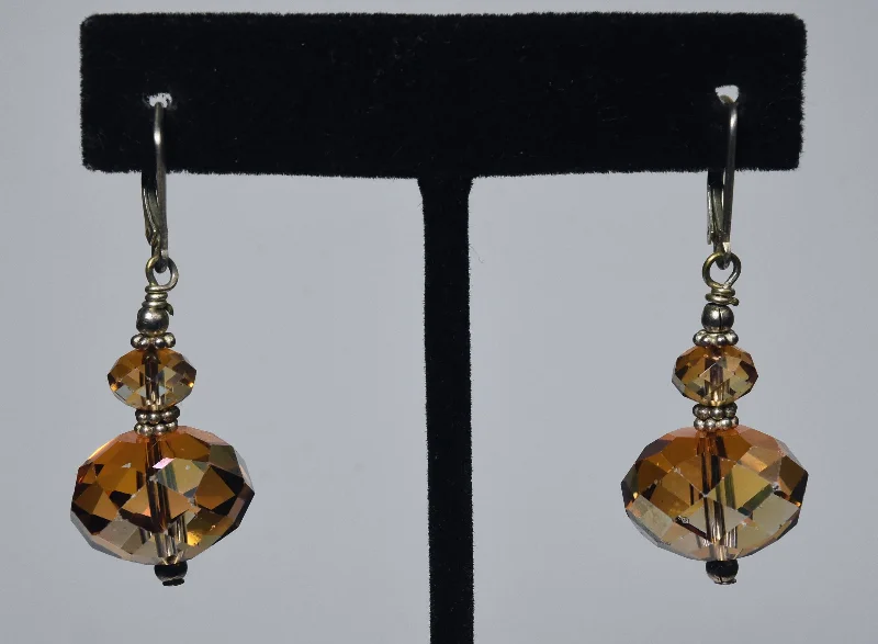 Hoop earrings with diamond-cut surfaces for added sparkle and shine-Faceted Iridescent Amber Glass Bead Sterling Silver Earrings