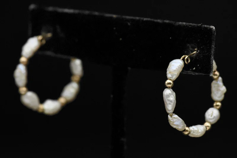 Best hoop earrings with detachable studs for a versatile and adjustable accessory-Freshwater Pearl 14K Gold Hoop Earrings