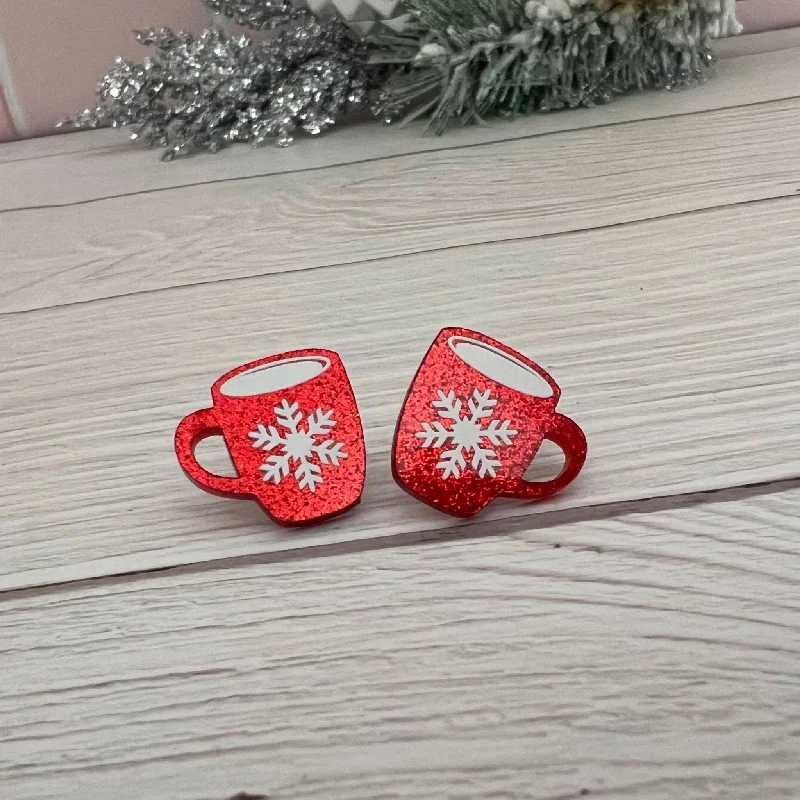 Hoop earrings with faceted crystals for added sparkle and shine-Glitter Resin Mug Christmas Earrings