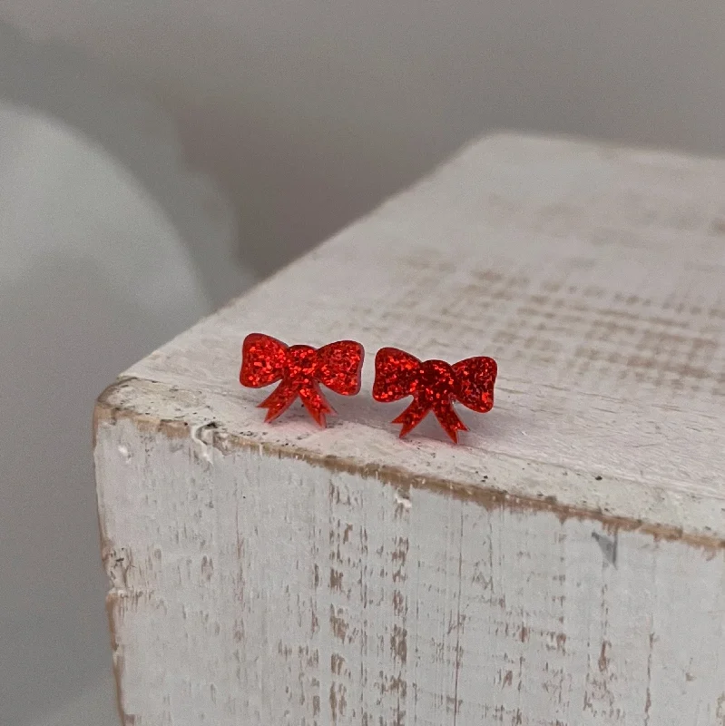 Best hoop earrings with detachable studs for a versatile and adjustable accessory-Glitter Resin Red Bow Earrings