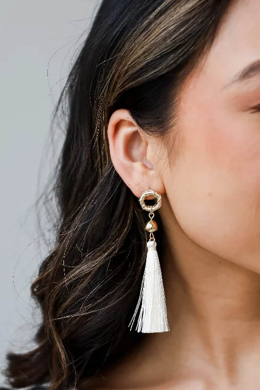 Hoop earrings with crescent moon shapes for a celestial and mystical appearance-FINAL SALE - Gracelyn Gold Tassel Earrings