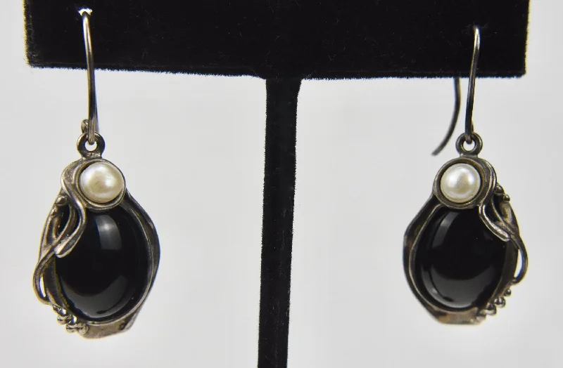 Best hoop earrings with detachable studs for a versatile and adjustable accessory-Hagit Gorali - Sterling Silver Black Onyx and Pearl Earrings