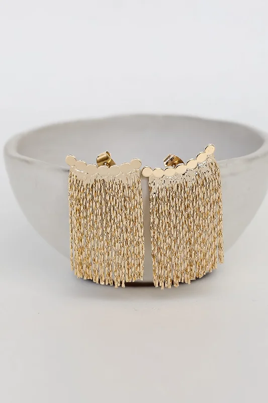 Best hoop earrings with textured silver for a rustic and organic finish-Hattie Gold Fringe Earrings