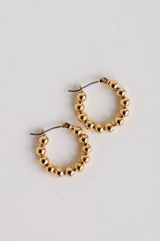 Hoop earrings with twisted metal designs for a dynamic and modern style-Hazel Gold Ball Hoop Earrings