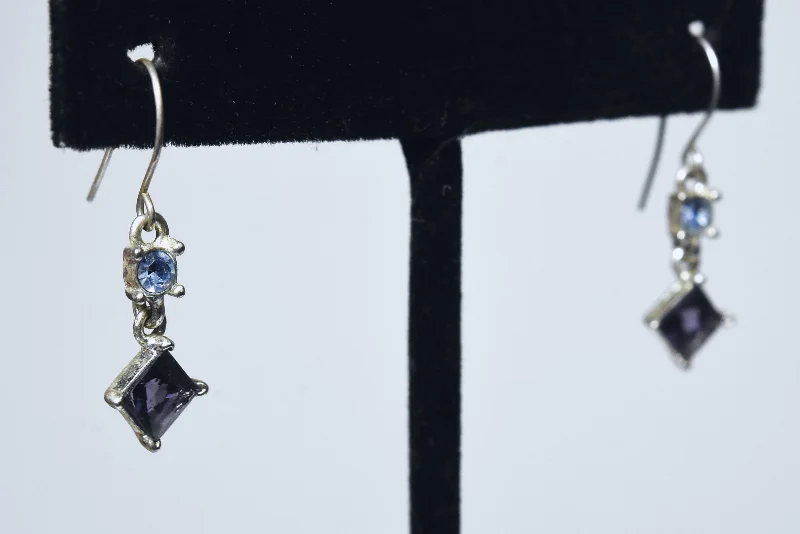 Hoop earrings with a matte finish for a sleek and sophisticated appearance-Imitatation Amethyst and Imitation Blue Topaz Dangle Earrings