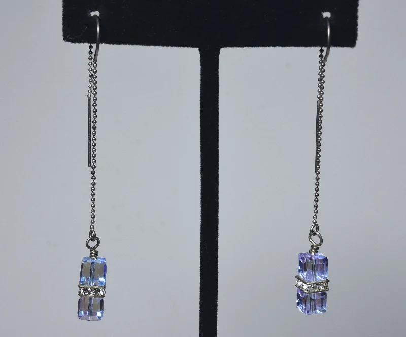 Best hoop earrings with multi-colored gemstones for a vibrant and lively touch-Iridescent Dangling Glass Cubes Sterling Silver Threader Earrings