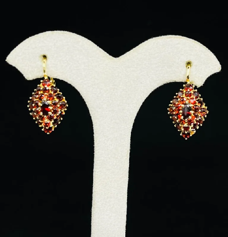 Best hoop earrings with tribal designs for a cultural and exotic aesthetic-Italian Garnet Diamond Shaped Cluster Earrings