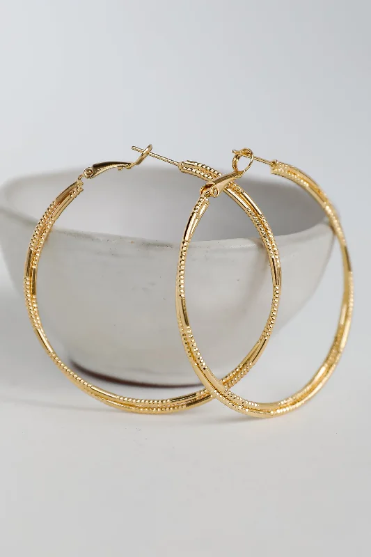 Best hoop earrings with crescent-shaped designs for a bold, moon-inspired style-Lainey Gold Textured Double Hoop Earrings