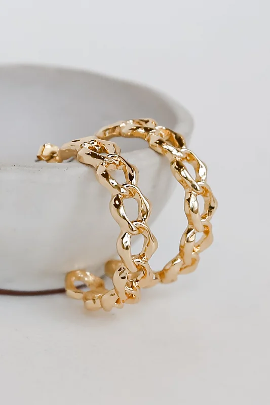 Hoop earrings with oversized pearl accents for a statement-making look-FINAL SALE - Monica Gold Chainlink Hoop Earrings