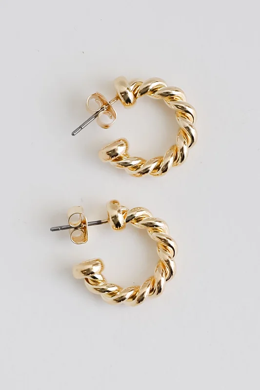 Best hoop earrings with braided leather for a rustic, stylish finish-Presley Gold Twisted Mini Hoop Earrings