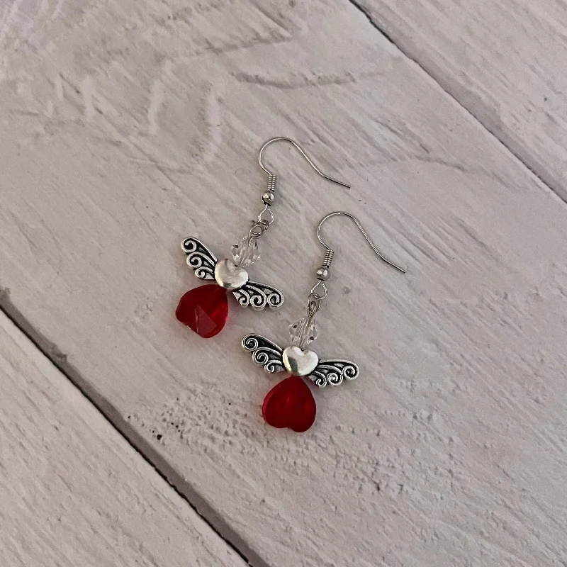 Best hoop earrings with custom designs for a personalized, unique accessory-Red Heart Angel Earrings