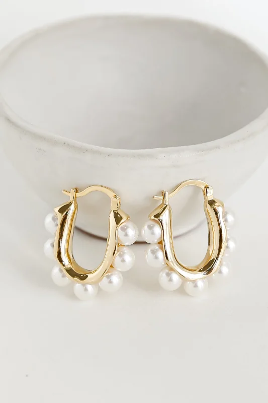 Best hoop earrings with sterling silver for an affordable and chic design-Sara Gold Pearl Oval Hoop Earrings