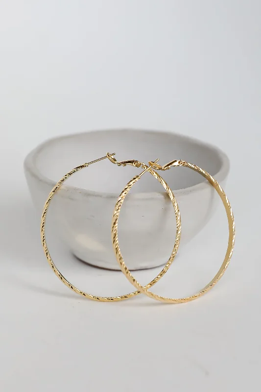 Stylish hoop earrings with diamond accents for an elegant and sparkling effect-Sara Gold Textured Hoop Earrings