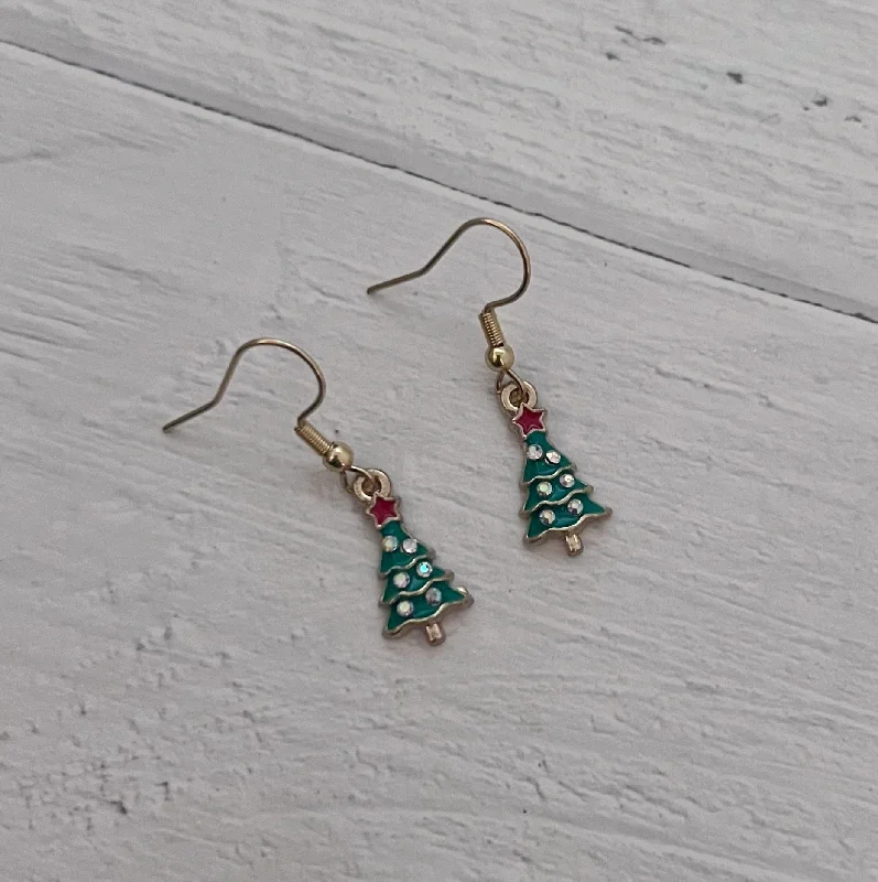 Hoop earrings with tortoiseshell designs for a chic and classic style-Tiny Tree Dangle Earrings