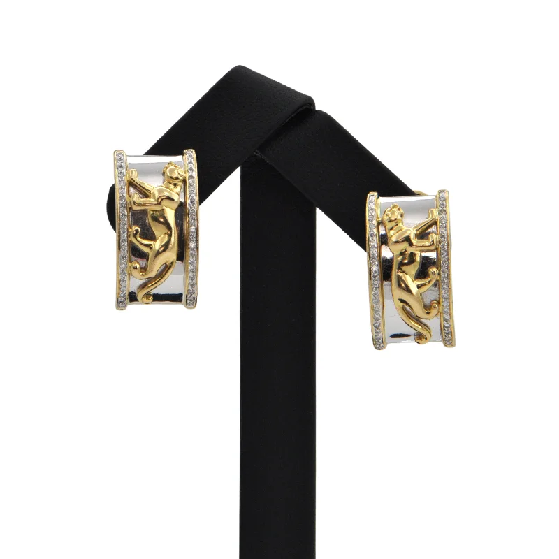 Best hoop earrings with tribal designs for a cultural and exotic aesthetic-Vintage Diamond 18k Two-Tone Panther Shrimp Style Earrings